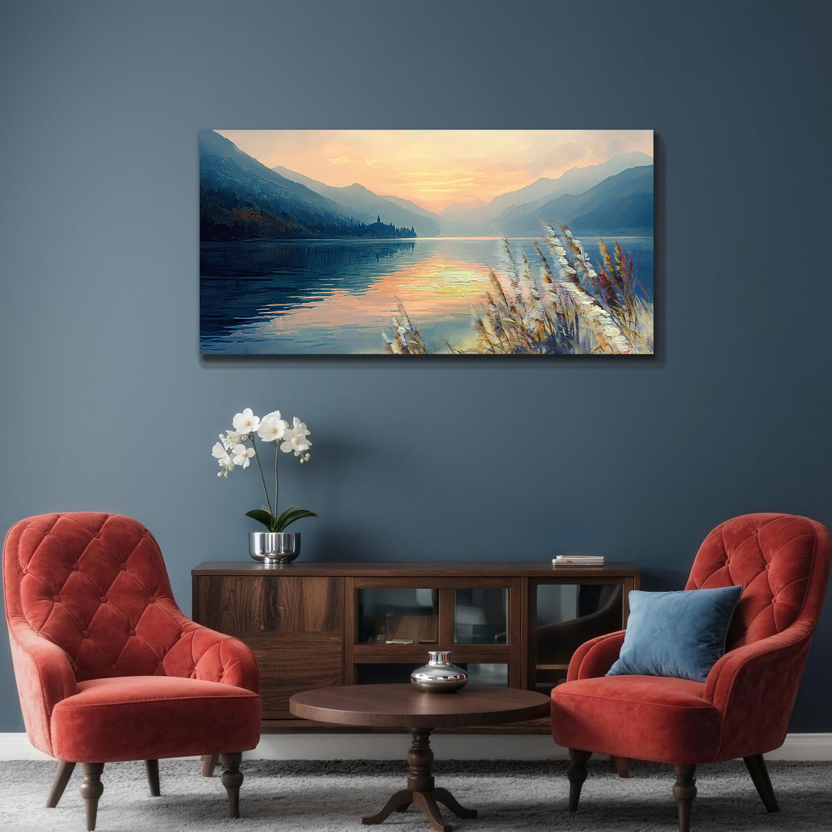 Canvas Wall Art for Living Room Wall Decor for Bedroom 48"x24" (blue lake / 48"L x 24"W)