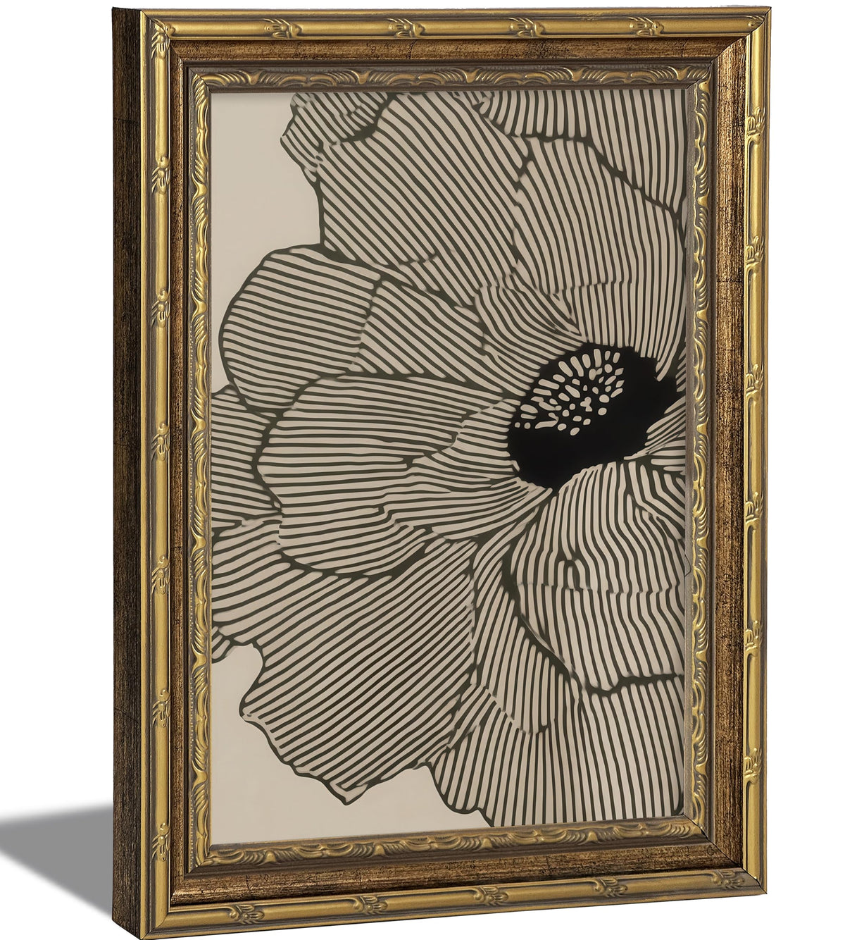 Vintage Gold Framed Wall Art (Linear Floral / 24"L x 16"W)
