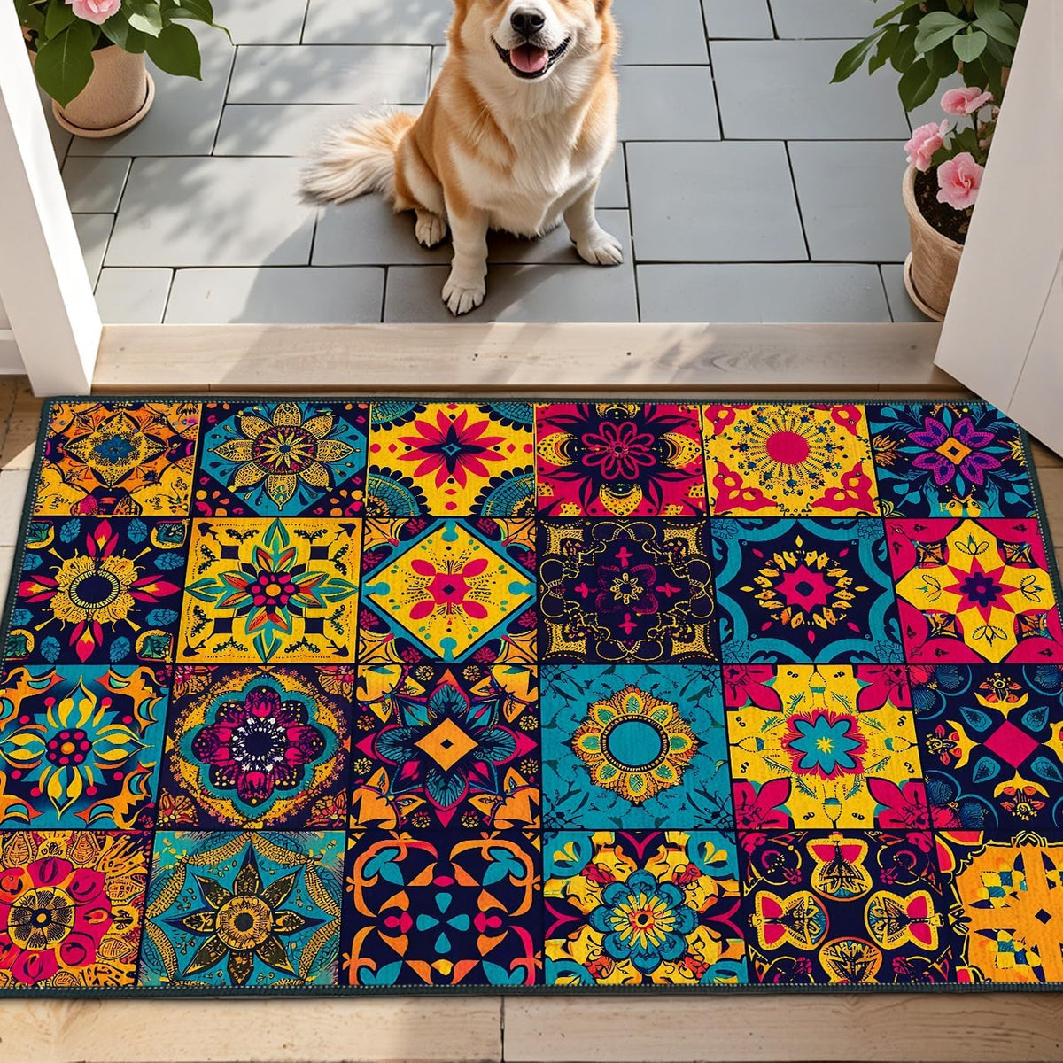Colorful Boho Tile 2x3 Entryway Rug (20 / 2' x 3' (Rectangular))