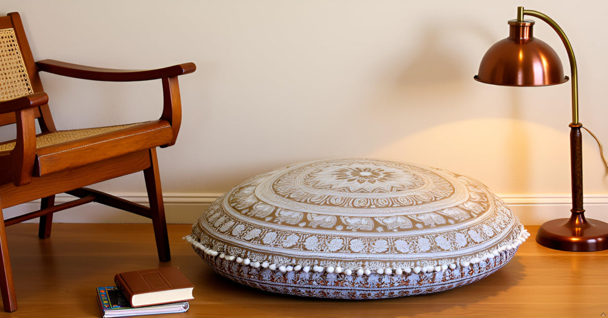ICC 32 Inch Floor Pillows & Cushions Covers Decorative Hippie Mandala Pouf Pillow Covers Bohemian Seating Meditation Cushion Cover Large Boho Ottoman Case Pillowcase for Couch (Gold)