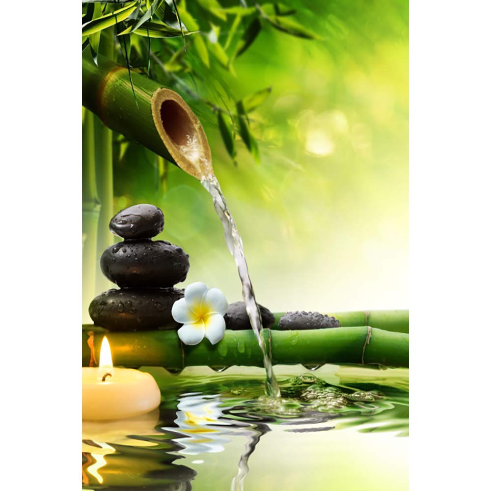 Spa Shower Curtain White Flowers Candle Black Stones Vintage Bamboo Relaxing Bath Curtain Waterproof Polyester Fabric Bathroom Decor Set with Hooks 72x84inch (72"W x 84"L (Pack of 1) / Green 02)