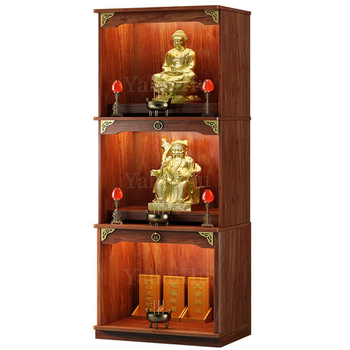 Multifunction Meditation Altar Table with Drawer and Shelf (Cherry(open) / 32"Lx18"Wx78"H)