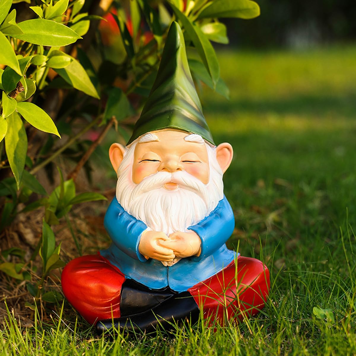 Meditation Gnome Garden Statue (Green Hat)