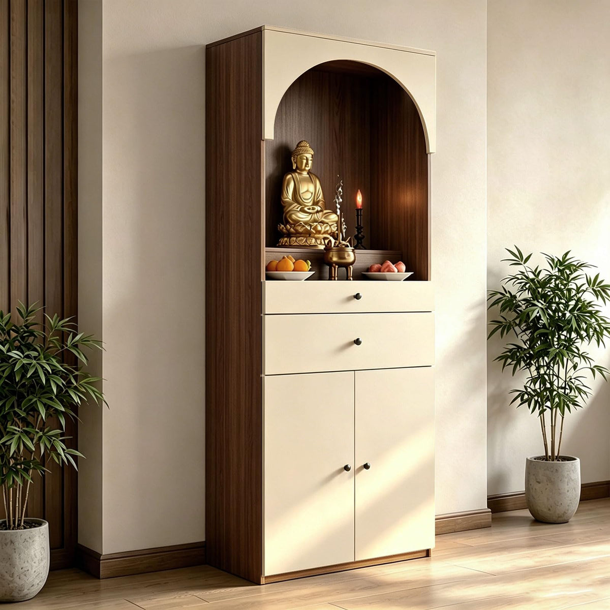Altar Table Solid Wood (Beige+dark Brown Wood Grain / 15.7×15.7×65.4in)