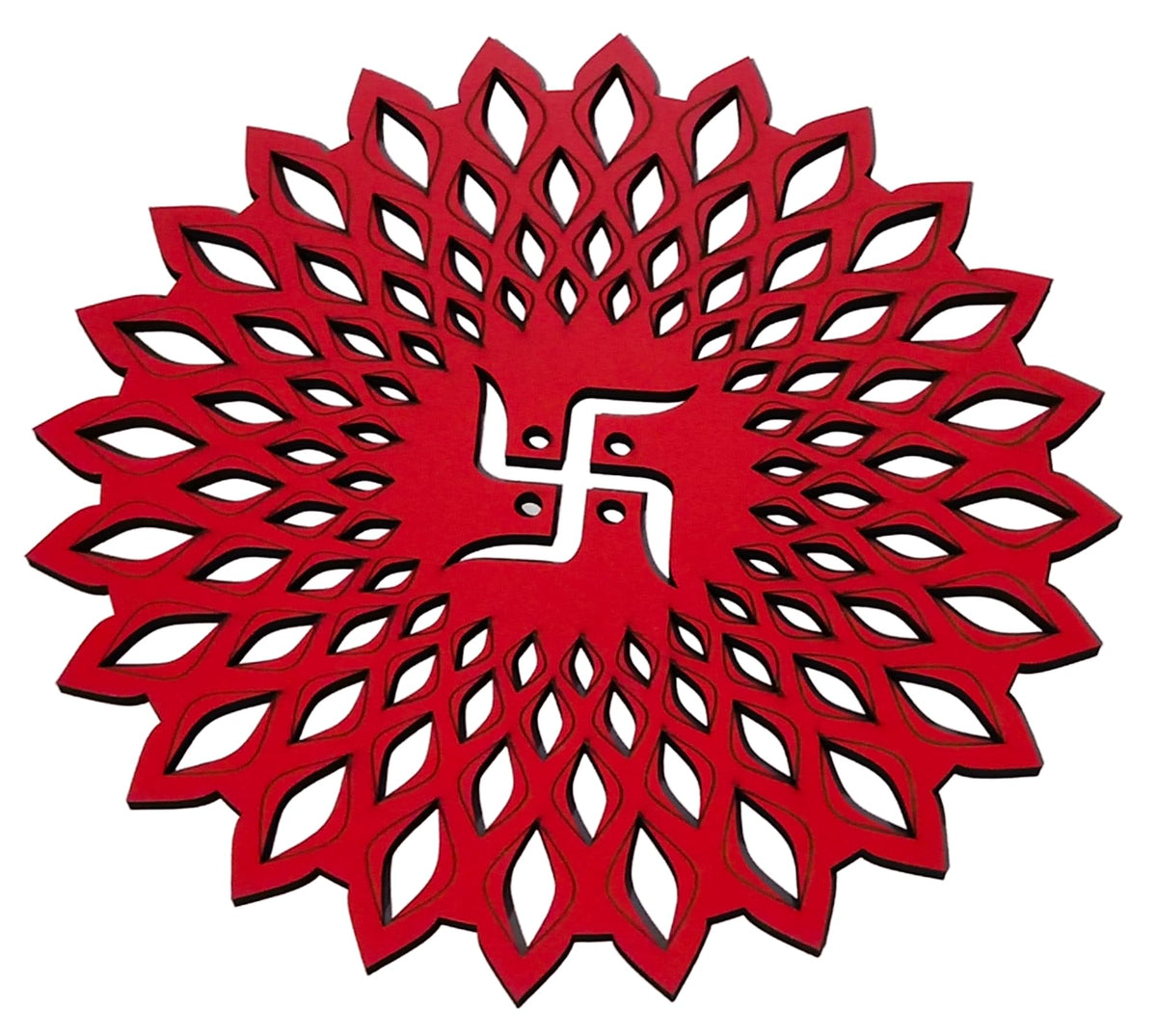 Red Round Decorative Wall Art Mdf Wooden Chakra For Temple (Marking -Red / 12"L x 12"W)