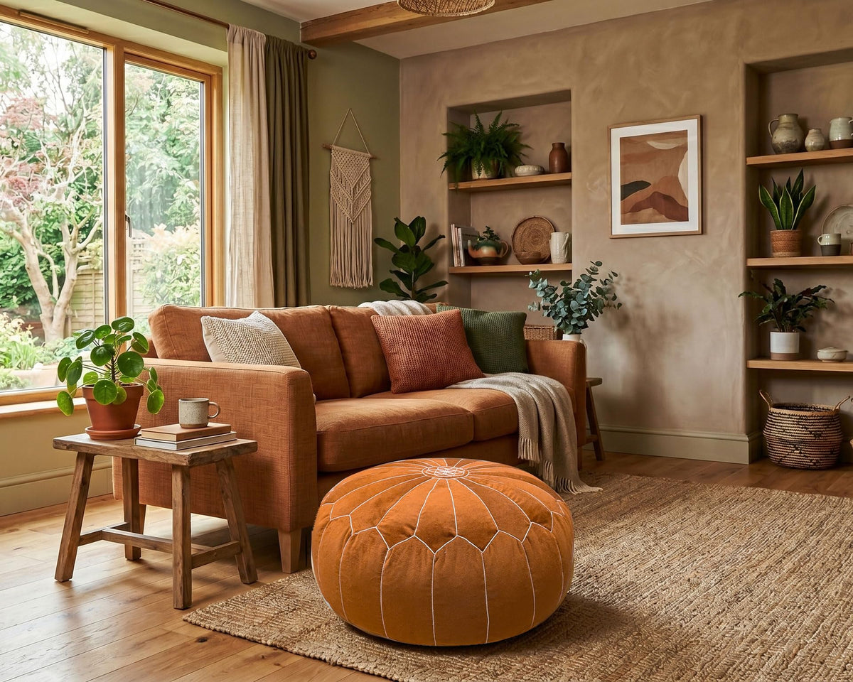 Burnt Orange Moroccan Velvet Floor Pouf (Burnt Orange)