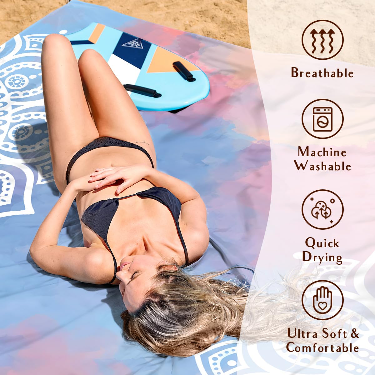 Beach Blanket Waterproof Sandproof (Mandala / 79“×83”)