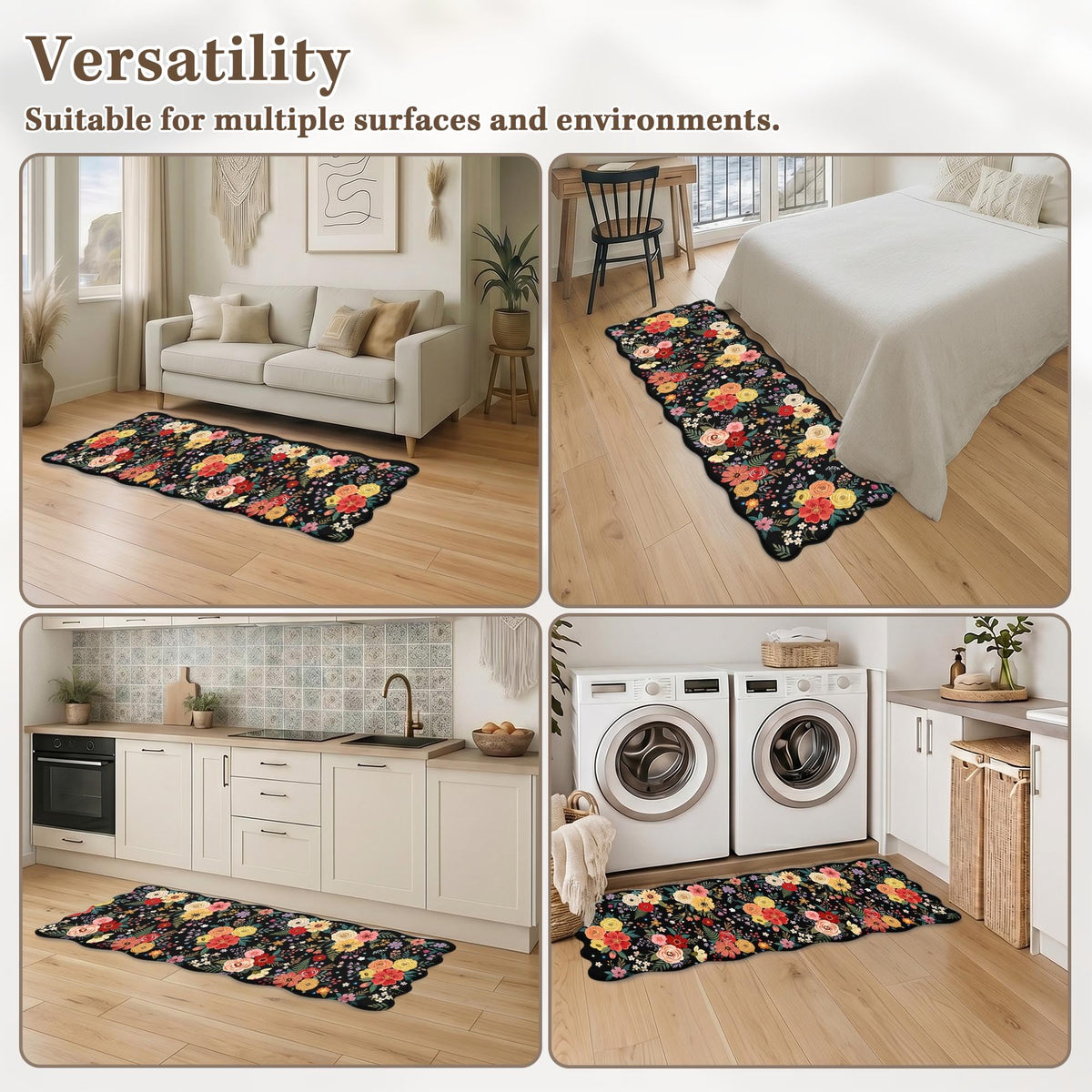 Anti Fatigue Kitchen Mats Set of 2 (Dark Floral / 17.3''x29.9''+17.3''x47'')