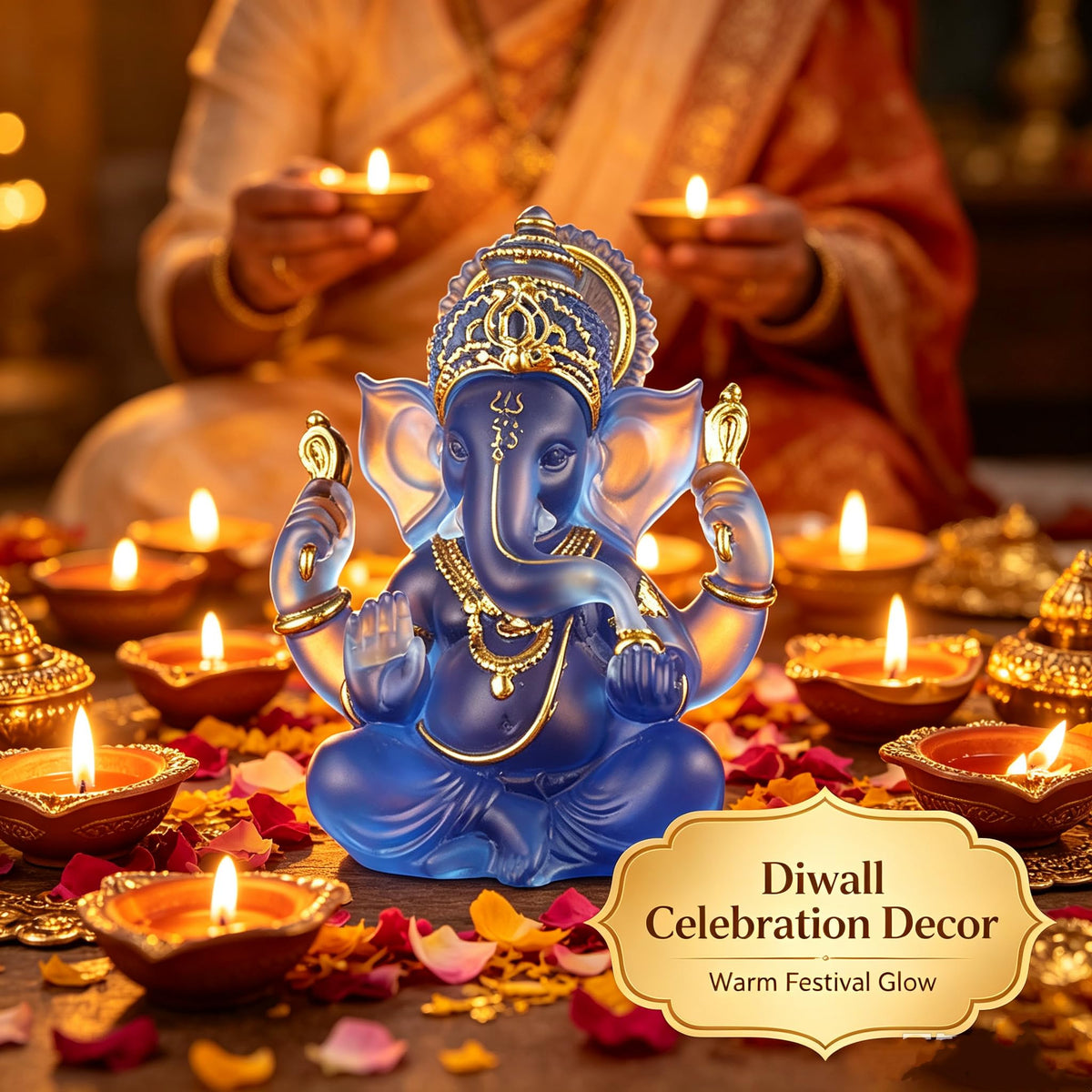 Indian God Lord Ganesha Statue (Blue / 5.5")