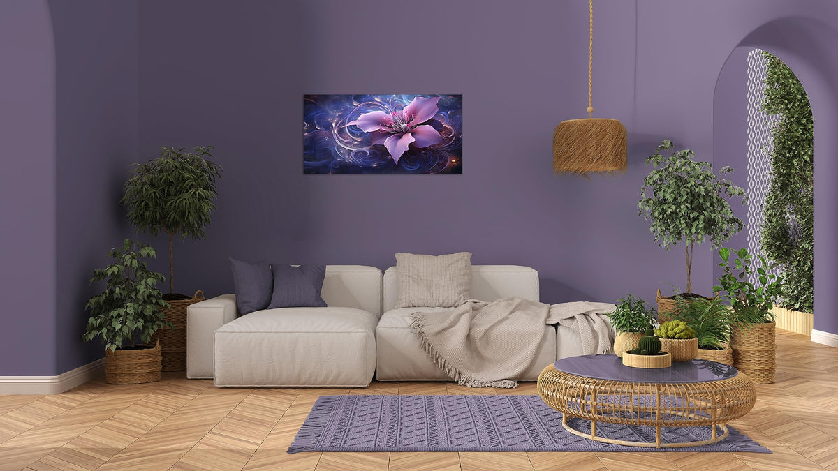 1 Panel Purple Picture Wall Art Purple Canvas Wall Art Abstract Plum Color Flower Print on Canvas Flower Painting for Bedroom Home Decor Living Room Stretched and Framed 20x40 inch (40"L x 20"W / Purple Flower 2)