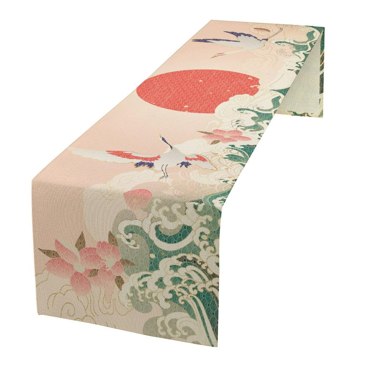 Japanese Gold Crane Table Runner (13x120inch / Pink Japanese)
