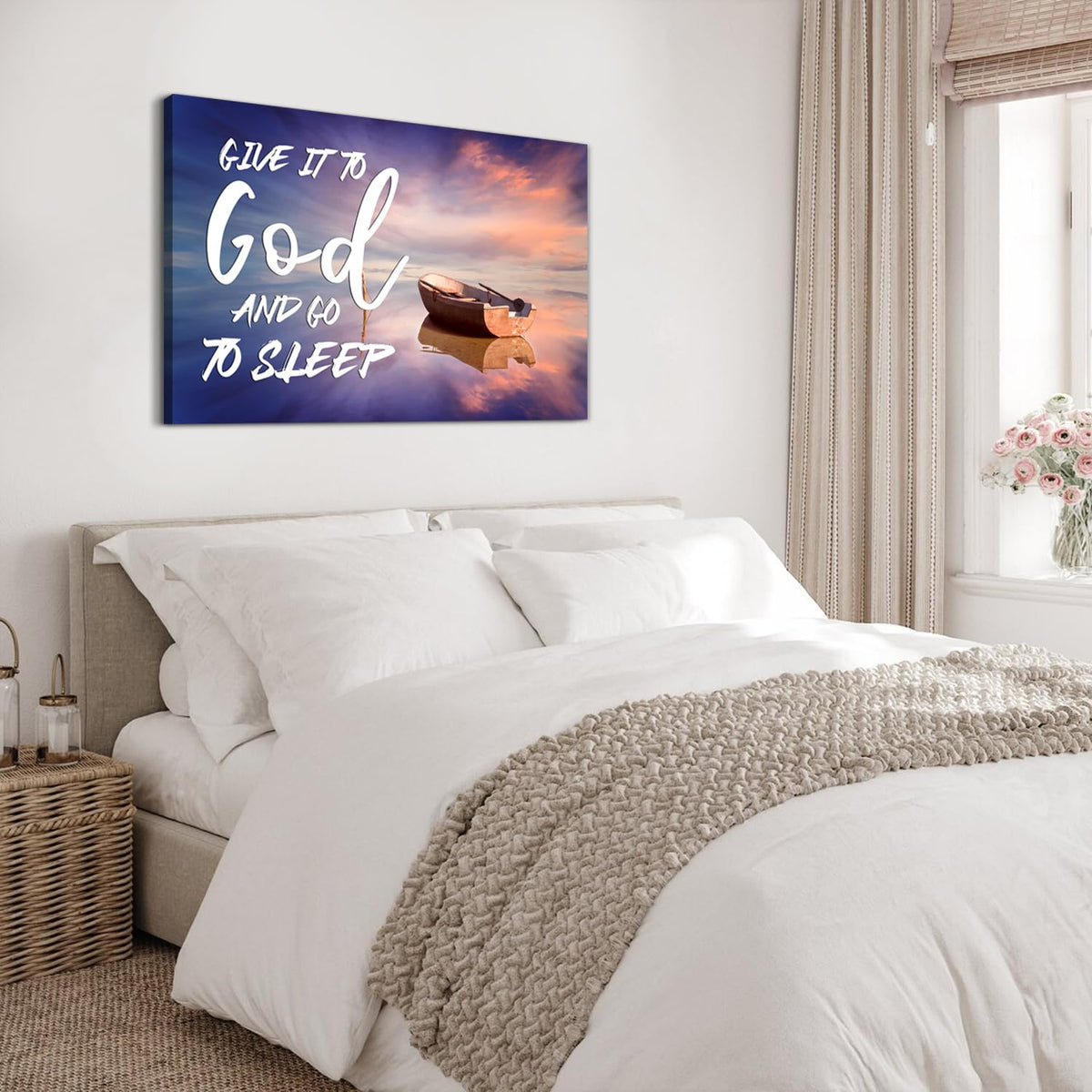 Christian Wall Art for Bedroom Give It to God and Go to Sleep Sign Canvas Prints Office Decor Boat Beach Picture Religious Poster Bible Verse Painting for Living Room Kitchen Home Decorations 32x48'' (48"L x 32"W / God)