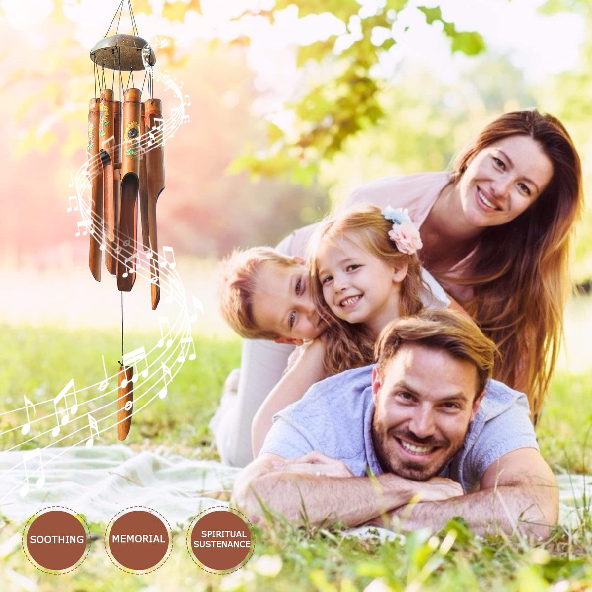 Bamboo Wind Chimes for Outside (38" Sunflower)