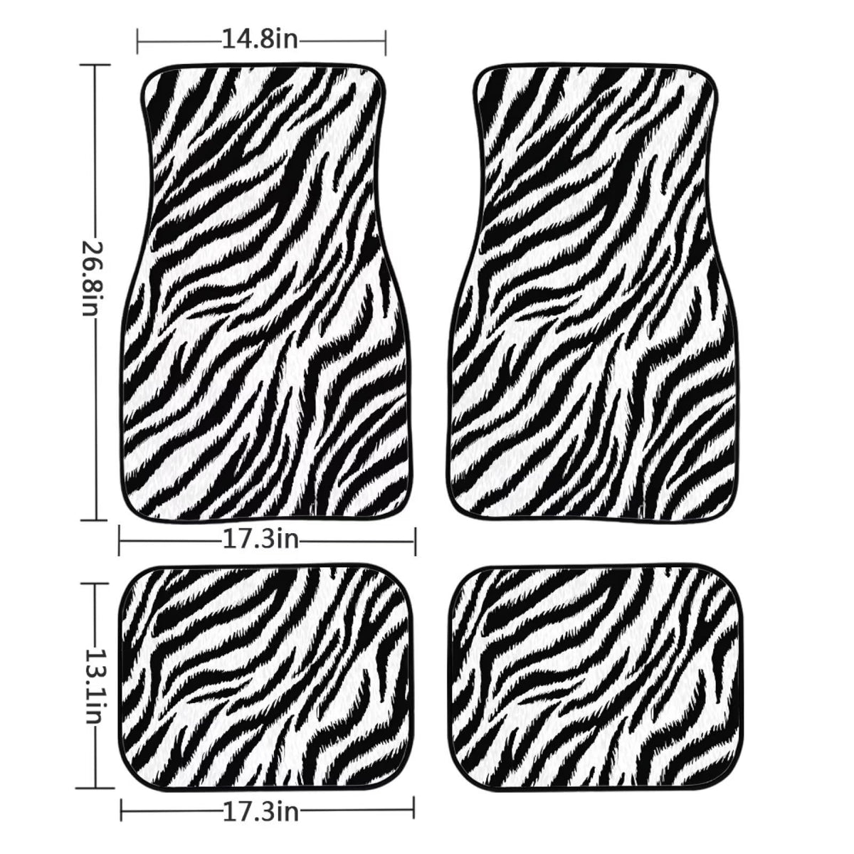 Zebra Print Car Floor Mats Rubber Car Carpet Mat 4 Pcs Automotive Floor Mats Universal Animal Texture Automotive Accessories for SUV Van Sedans Truck Vehicle (Zebra Print)