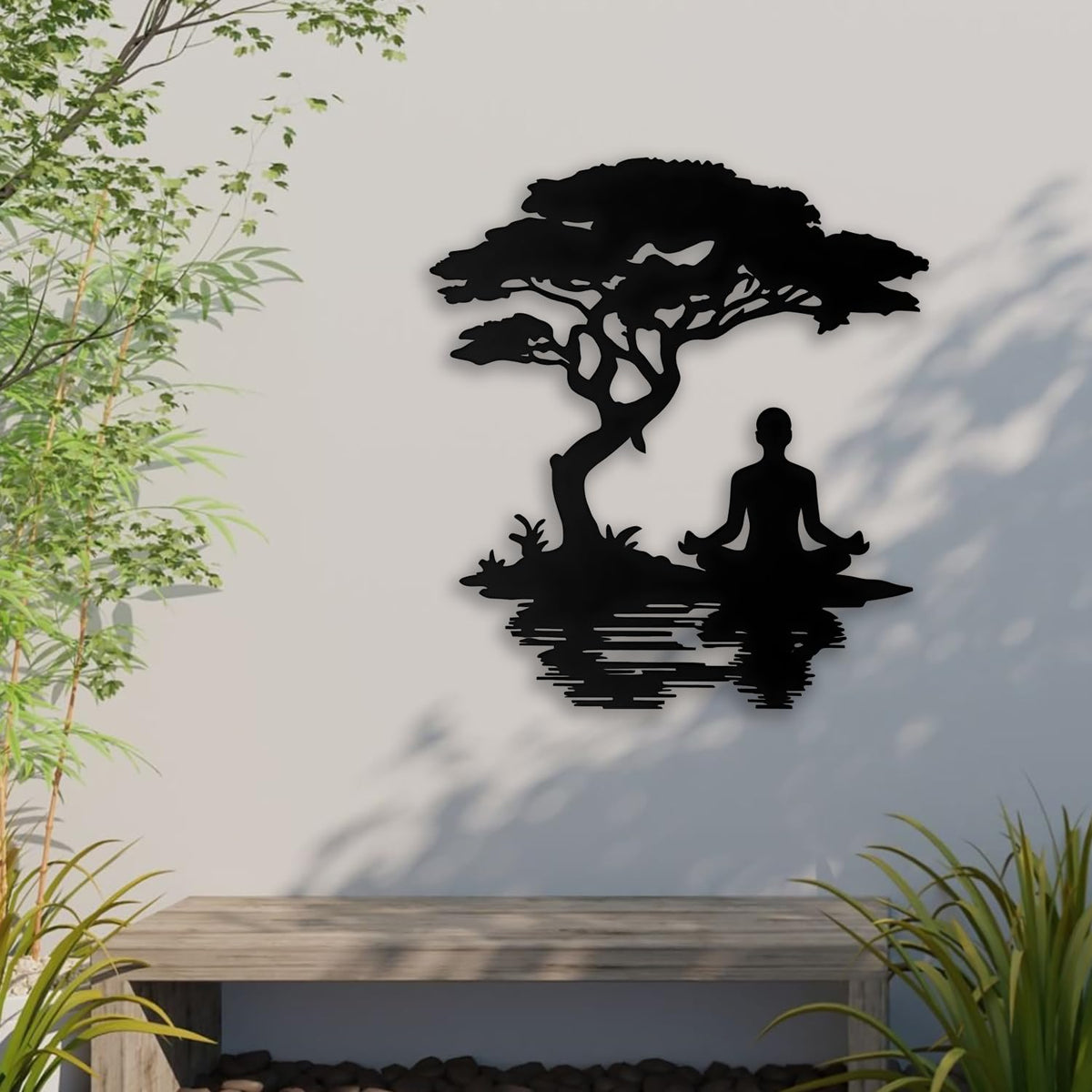 Serene Tree Figure Metal Wall Decor (Black)