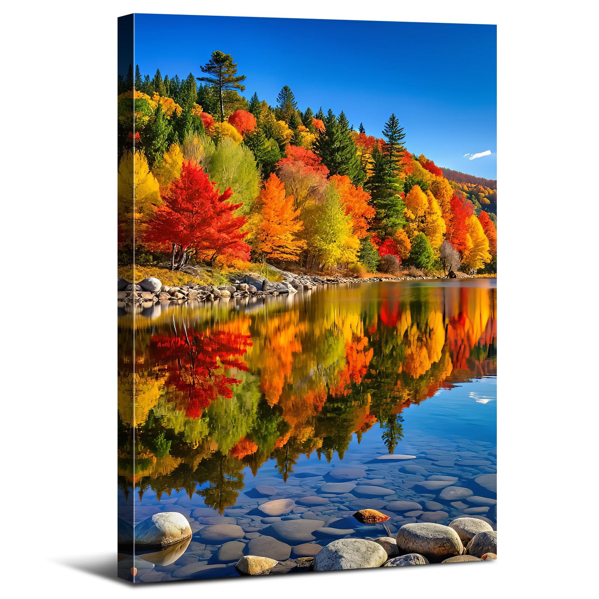 Lake Mountain Canvas Wall Art for Living Room Fall Tree Reflections Pictures Kitchen Wall Decor Nature Colorful Forest Landscape Painting Prints Modern Yosemite Poster Artwork Home Decorations 32x48" (32"L x 48"W / Fall08)