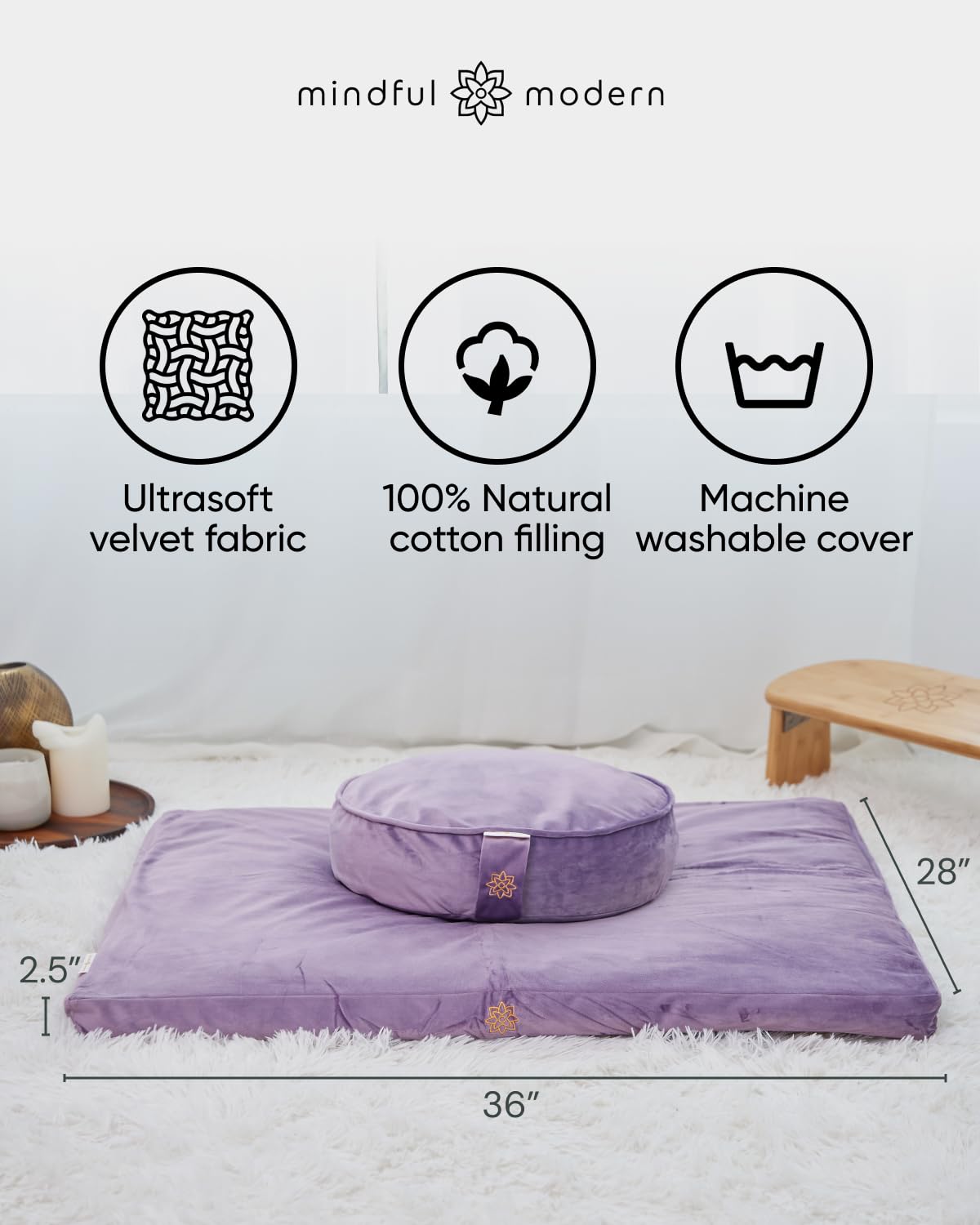 Velvet Zabuton Meditation Mat (Velvet - Violet)