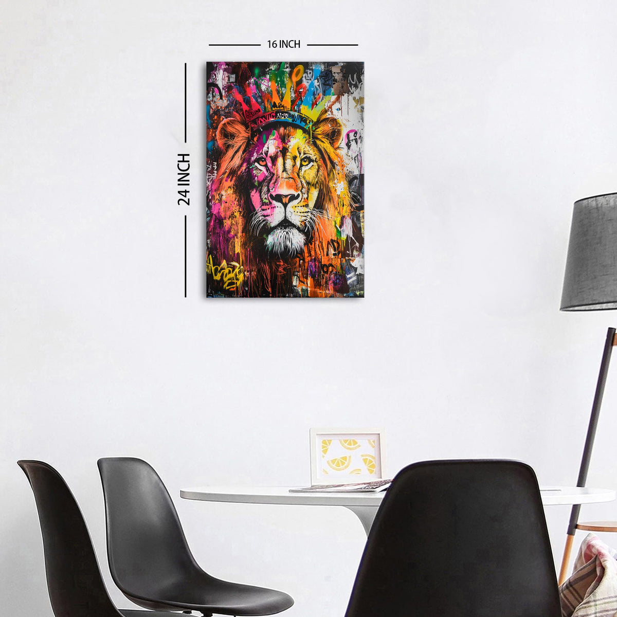 Lion Wall Decor Colorful Graffiti Wildlife Picture Wall Decor for Living Room Bathroom Gym Modern Framed Canvas Artwork Africa Lion Portrait Poster Print Wild Animal Painting Home Decorations 16x24 (24"L x 16"W / Graffiti Lion)