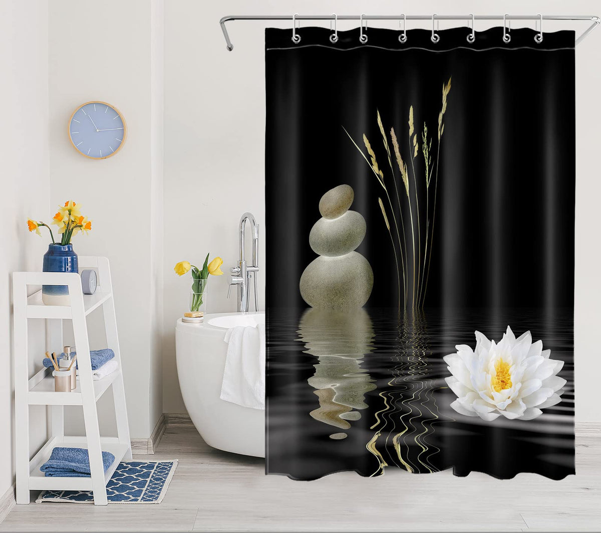 Asian Zen Stone Shower Curtain (Black / 48"W x 72"L (Pack of 1))