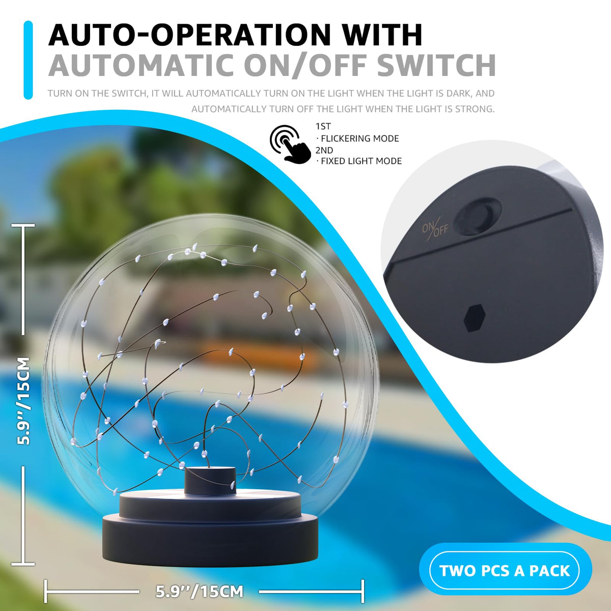 2 Pack Solar Floating Pool Lights Ball Solar Powered LED Flickering that Float Globe Lights Water (Orange)