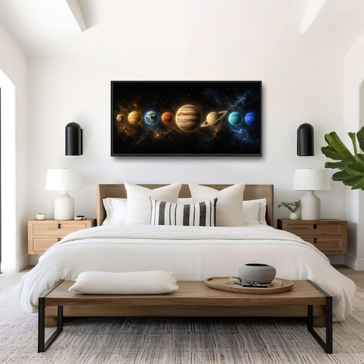 Solar System Planet Large Wall Art Space University Galaxy Wall Decor Canvas Framed Pictures Painting Artwork For Living Room Bedroom Office 30"X60" (Solar System Planet / 60"L x 30"W)