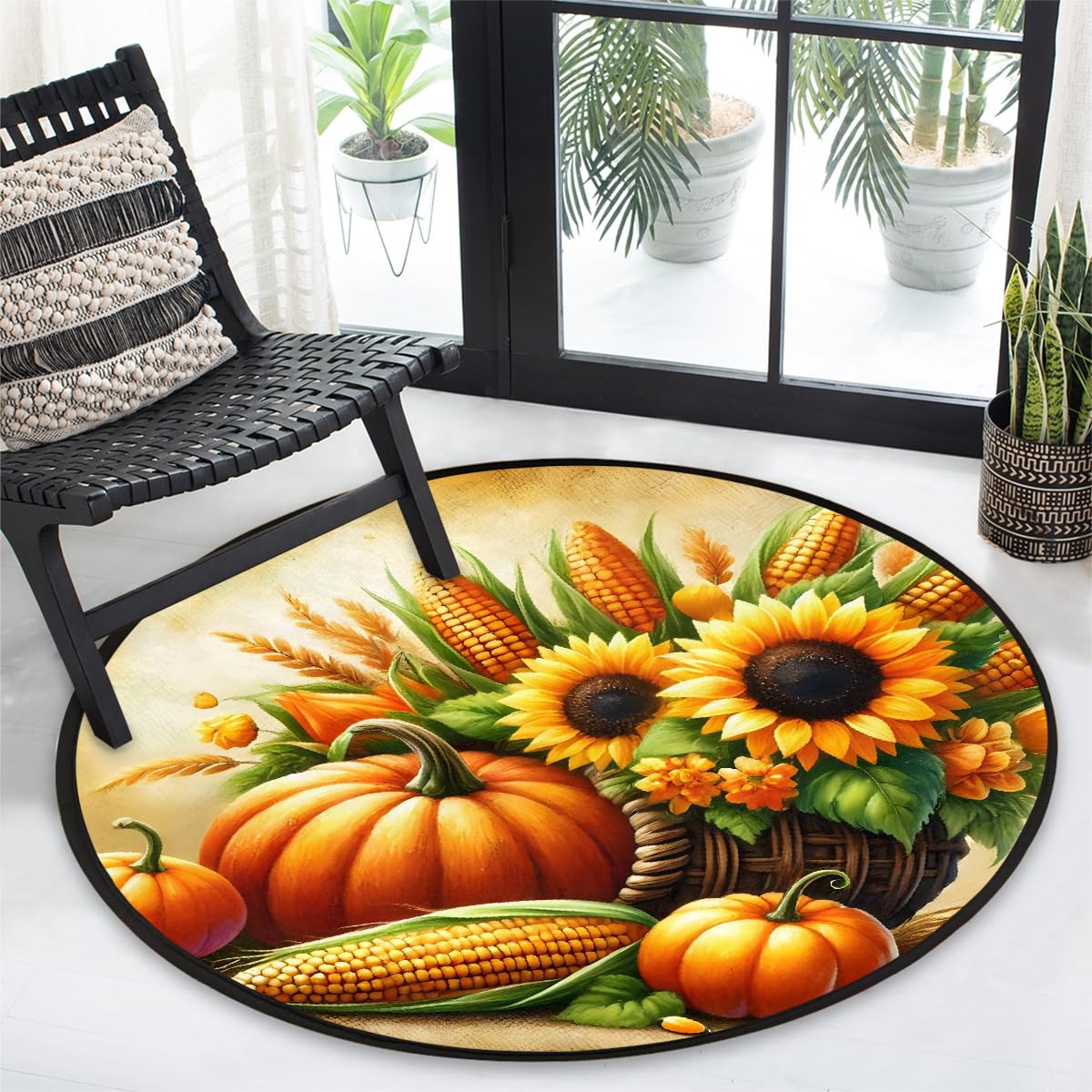 3 Ft Fall Round Rug Circle Area Rugs Circular Door Mat for Indoor (B:b-15 / 3' (Round))
