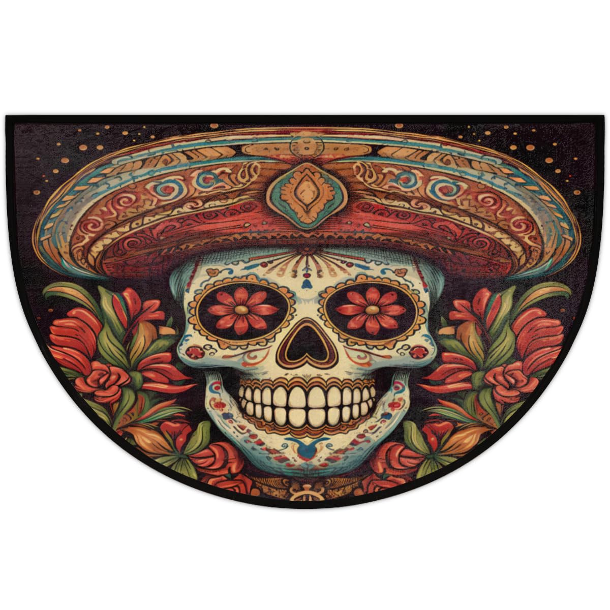 Skull Half Round Doormat Non Slip Half Moon Rug Outdoor Welcome Mat (B 007)