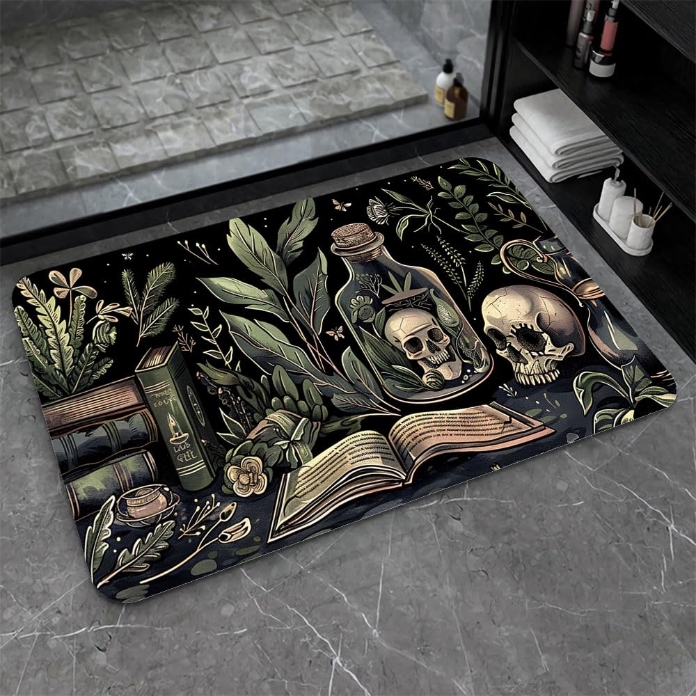 Bath Mat Bathroom Rug (Books and Skulls- / 16 x 24 inches)