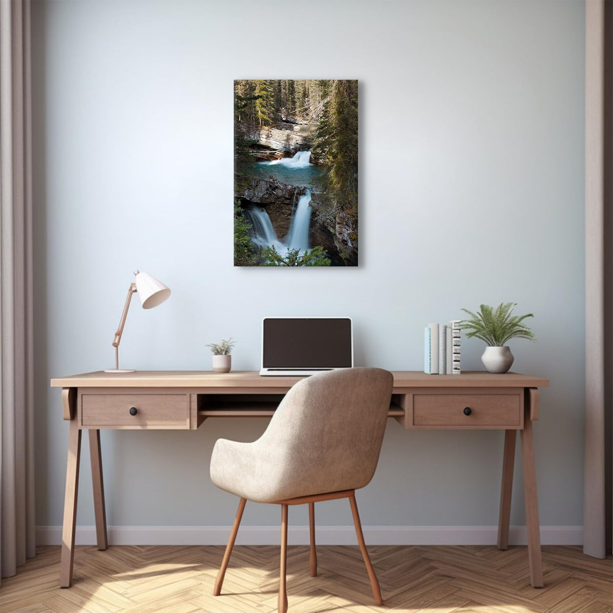 Forest Waterfall Canvas Wall Art Banff National Park Pictures Wall Decor Mountain Landscape Painting Prints Nature Sunrise Pine Tree Scene Poster Artwork for Living Room Bedroom Home Decoration 16x24” (16"L x 24"W / Nature09)