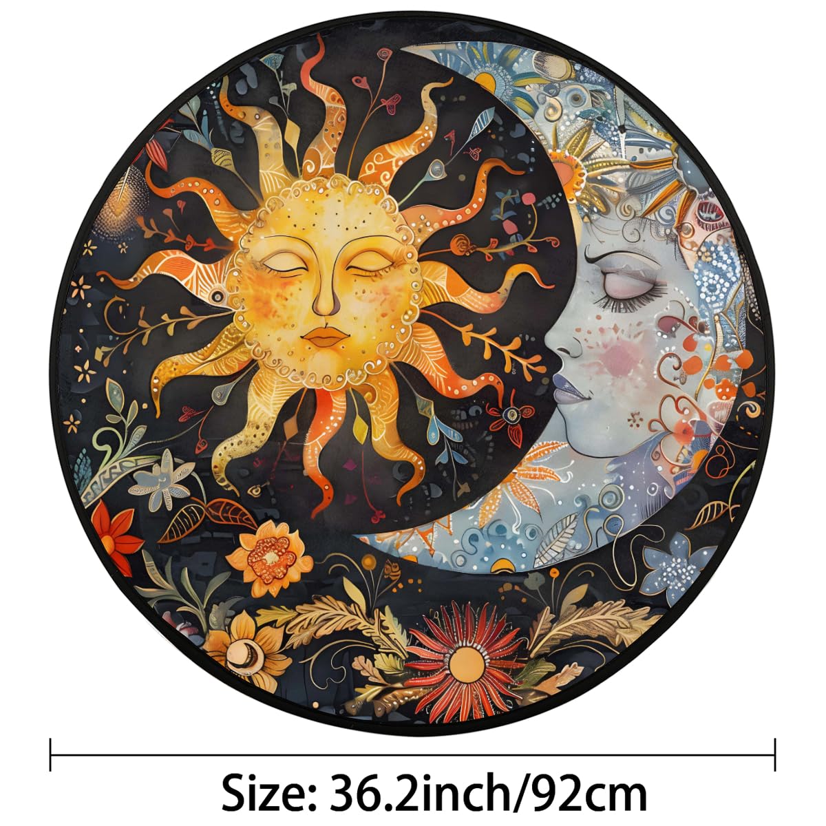 3 Ft Moon Sun Round Rug Circle Area Rugs Circular Door Mat for Indoor (A:a-2 / 3'3" (Round))