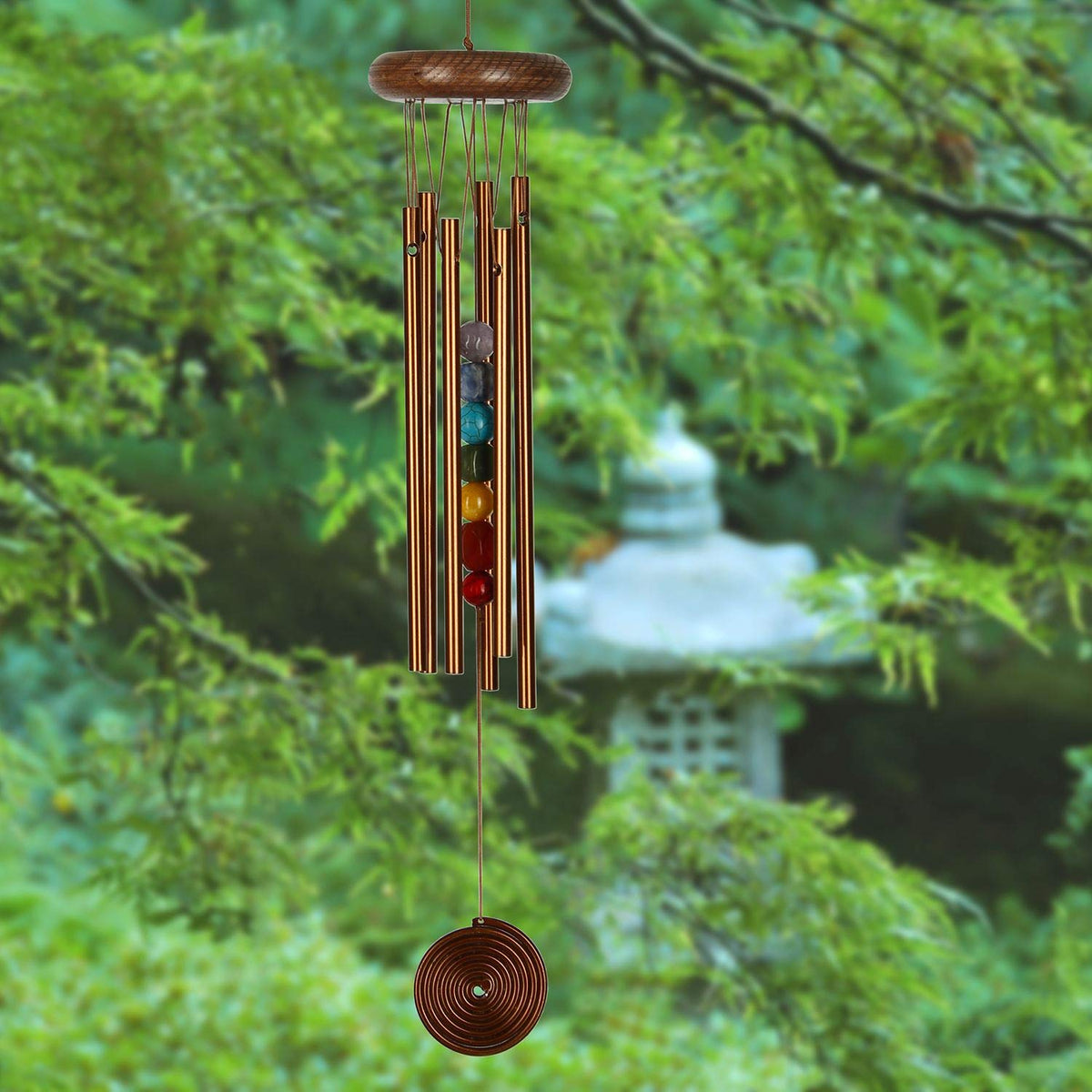 Woodstock Wind Chimes Chakra 7 Stones Windchime 17 Inch Bronze Eastern Energies Outdoor Yoga Meditation Chime for Outside Patio Home Garden Decor