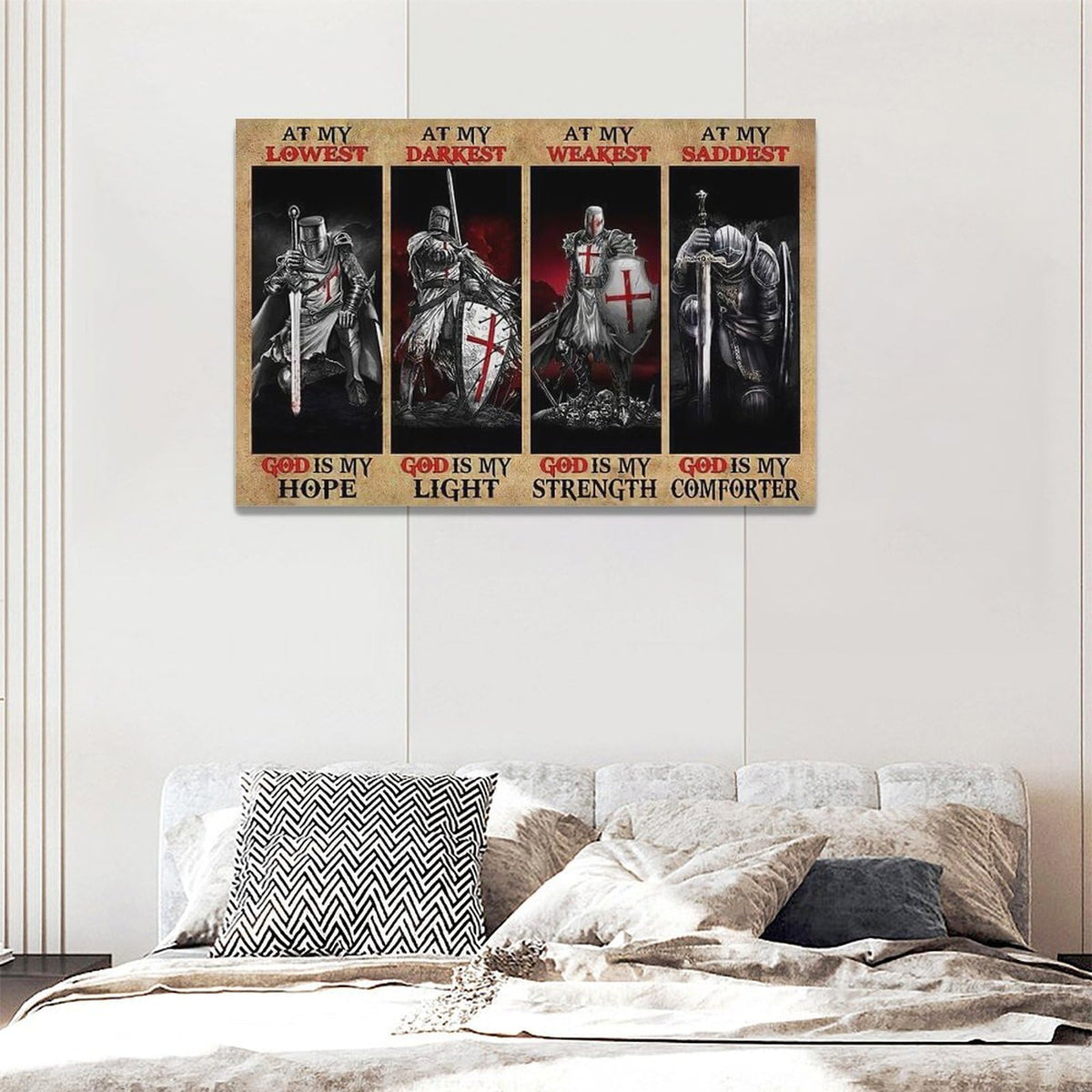 Armor of God Wall Art Warrior Knight Pictures Wall Decor Christian Warrior Canvas Prints Inspirational Quotes Painting Modern Artwork Home Decoration for Bedroom Living Room Office 24"x16" (Warrior / 24"L x 16"W)