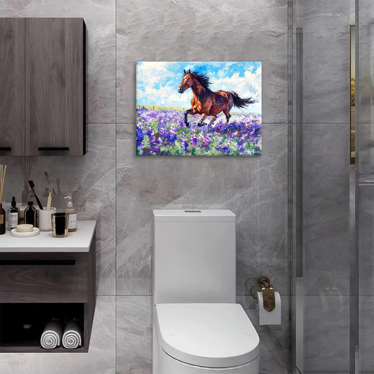 Horse Canvas Wall Art Lavender Print Painting Framed ArtWork 12"x16" (Horse / 16"L x 12"W)
