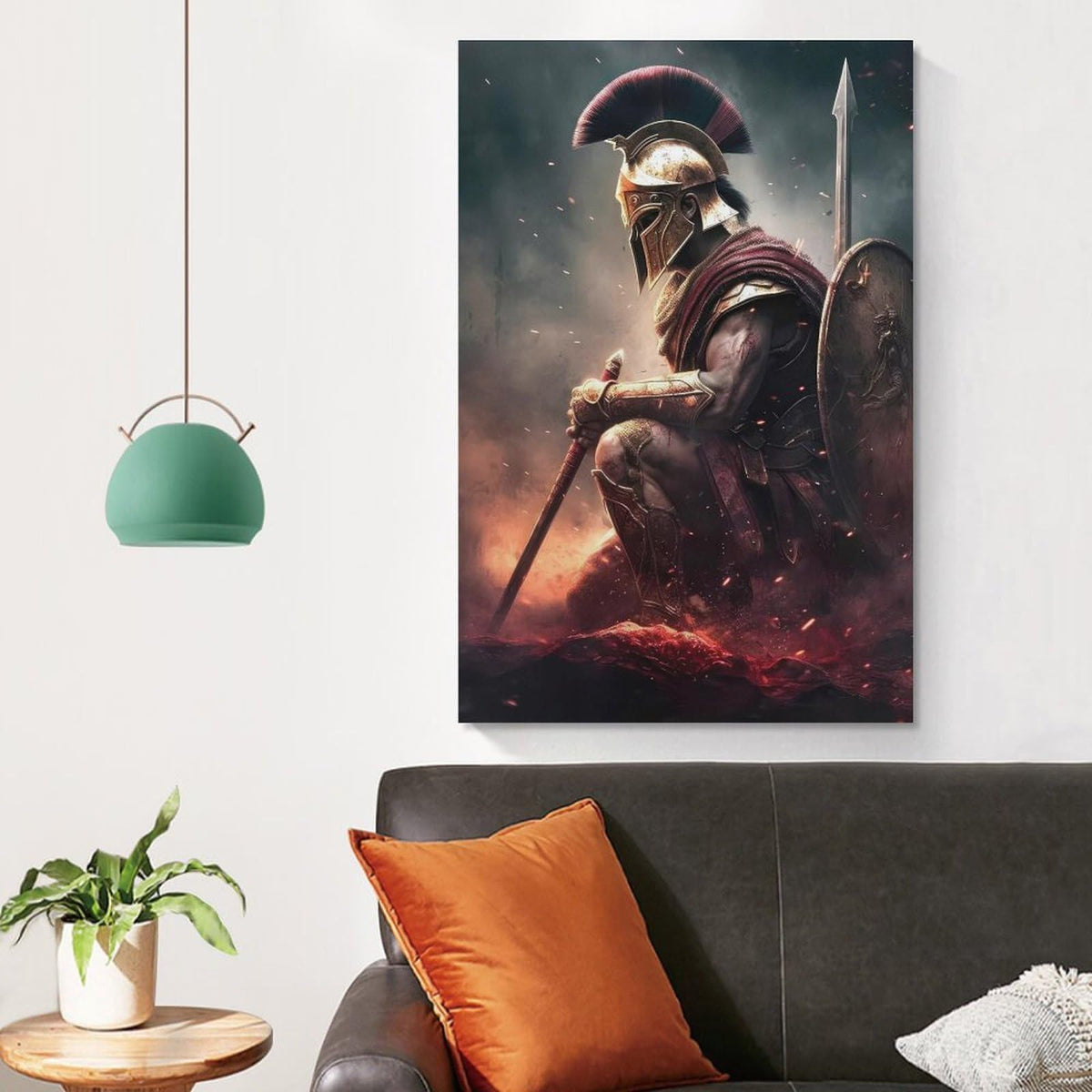 Kneeling Spartan Canvas Printing Wall Art Prints Wall Decor Posters Ancient Warrior Battle Scene Mythic Greek Armor Scandinavian Bohemian Living Room Bedroom Office Decor 12x18inch (style-34 / 12x18inch(30x45cm) Unframe)