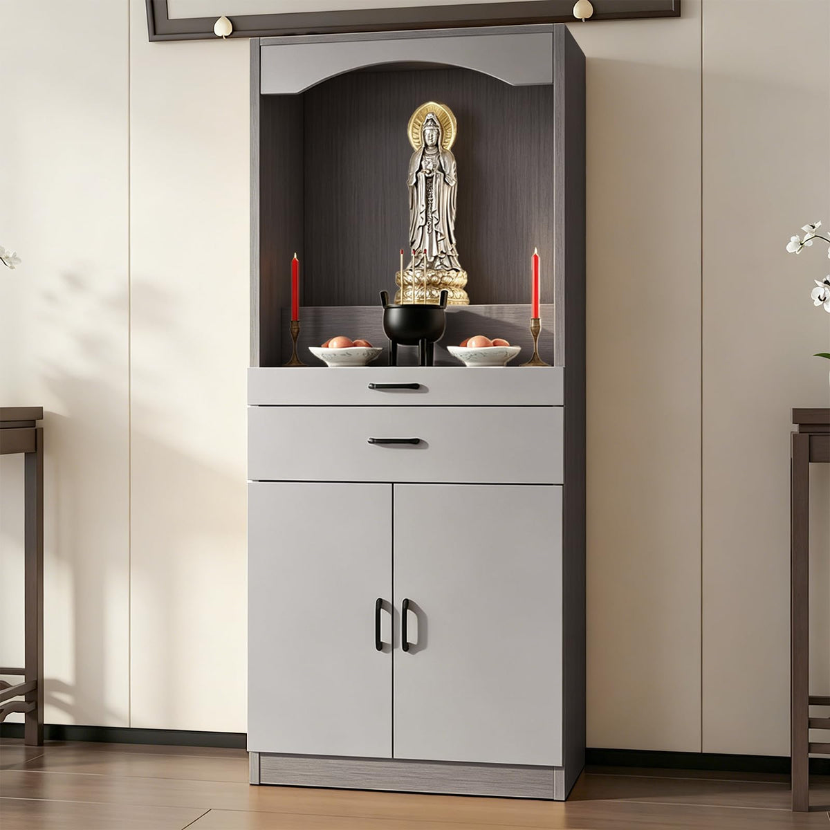 Solid Wood Altar Table (Light Gray + Dark Gray Wood / 27.6" x 15.7" x 65.4")