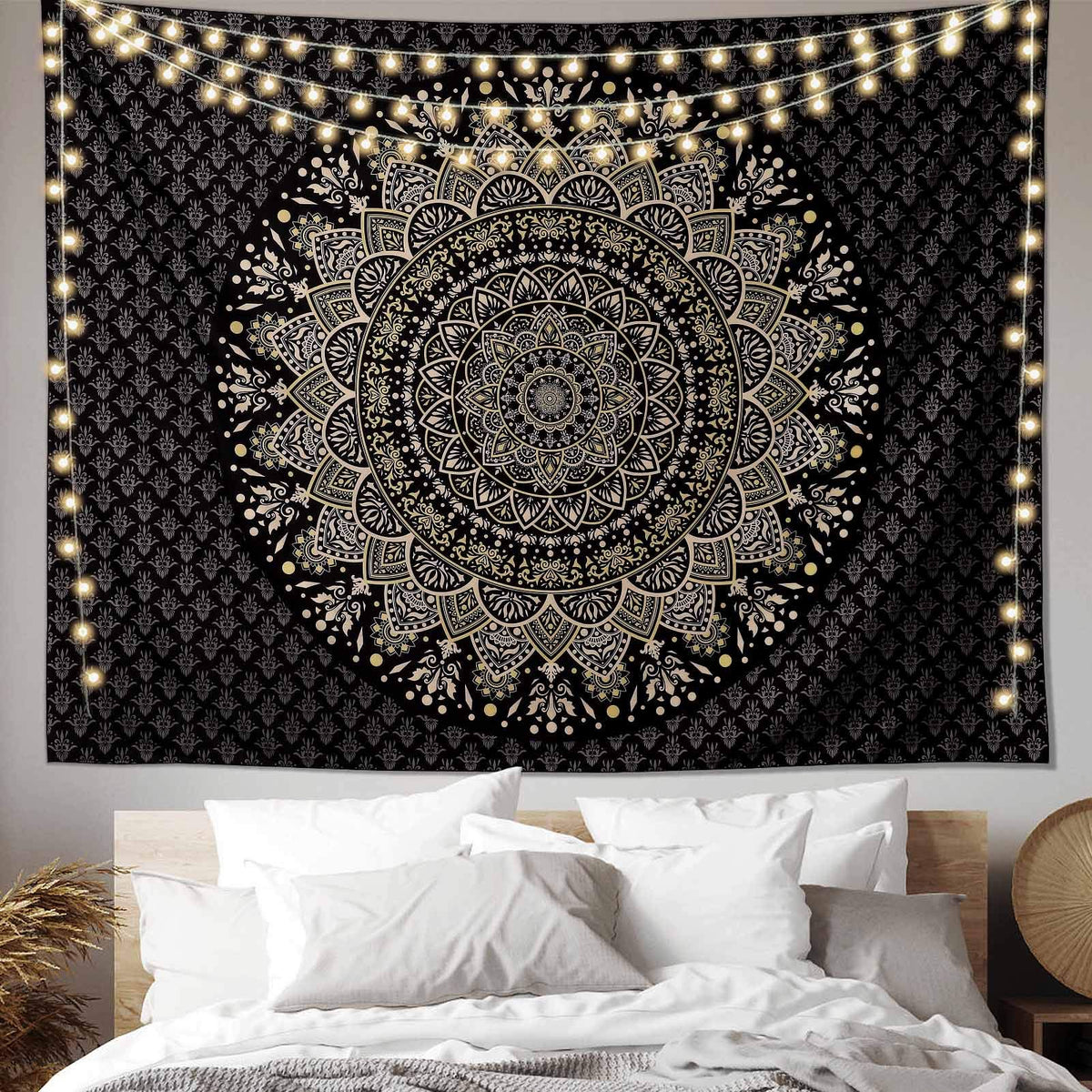 Black Mandala Tapestry Wall Hanging Psychedelic Medallion Wall Tapestry Aesthetic Indian Hippie Decor Bohemian Art Boho Home Decoration Blanket for Bedroom (79"L x 59"W / Mandala Tapestry-2)