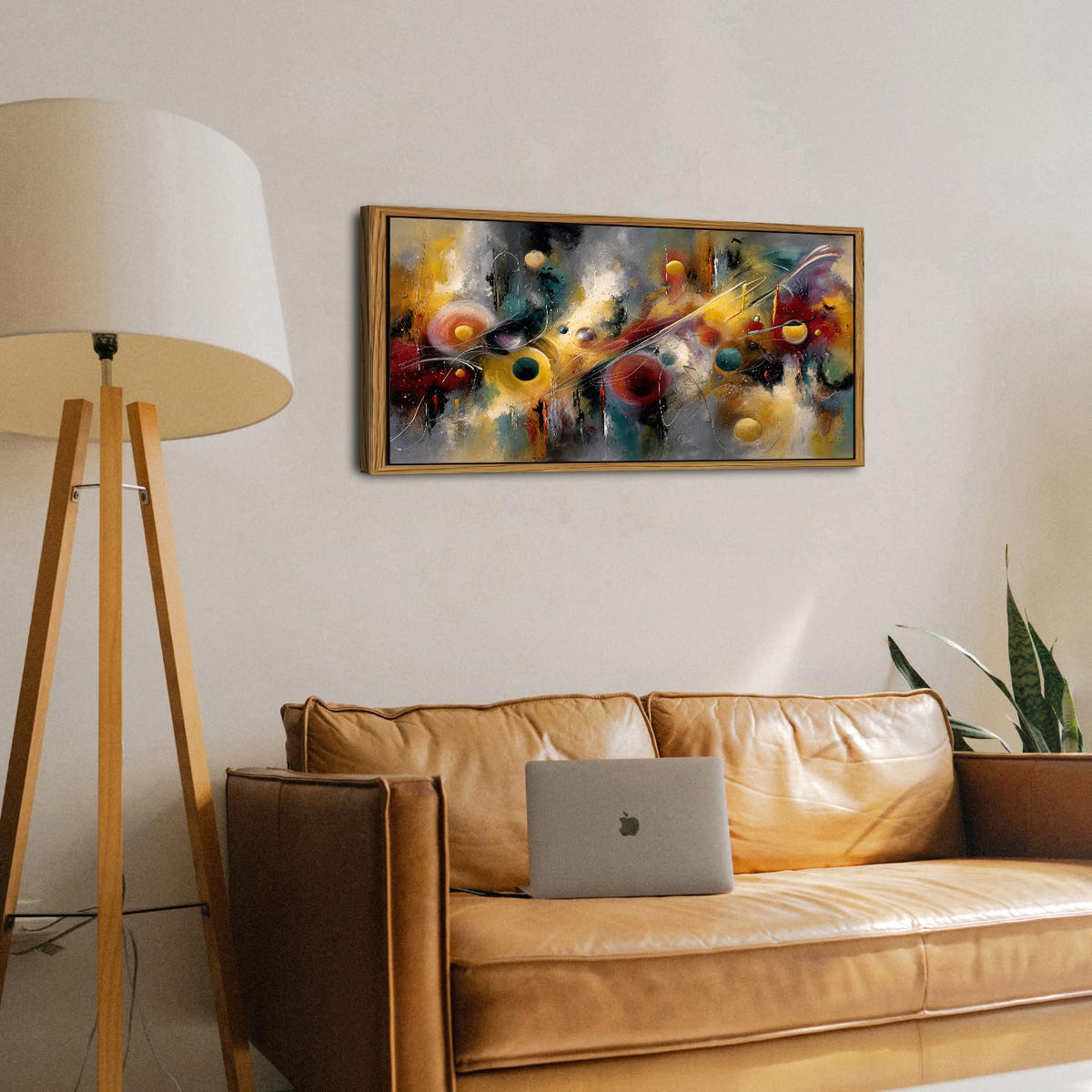 Abstract Wall Art Mid Century Neutral Canvas Prints Framed Colorful Minimalist Music Circle Picture Living Room Modern Geometric Painting Contemporary Artwork for Office Bedroom Home Decoration 20x40 (20"L x 40"W / Geometric Circle)