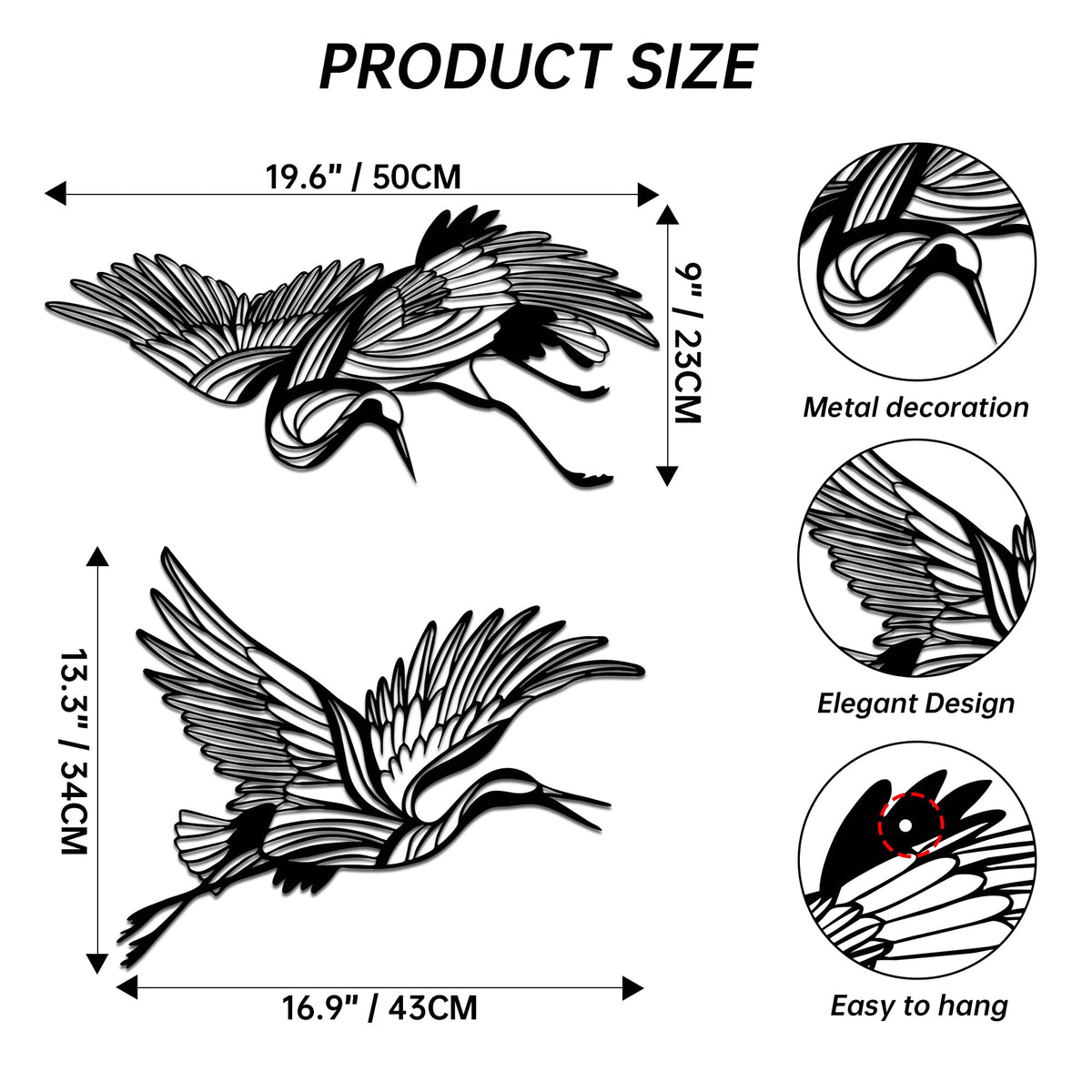 Large Flying Cranes Metal Wall Art (Soaring Flight-L)