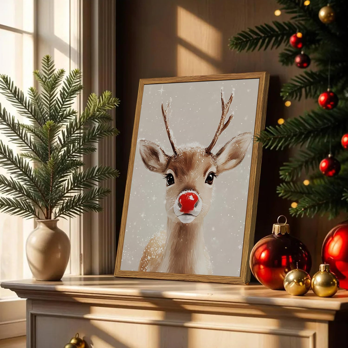Framed Christmas Wall Art (Deer / 16"L x 12"W)