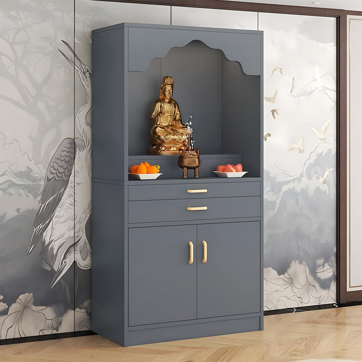 Altar Table Wood Meditation Prayer Table (Dark Gray / 23.6" x 15.7" x 63.8")