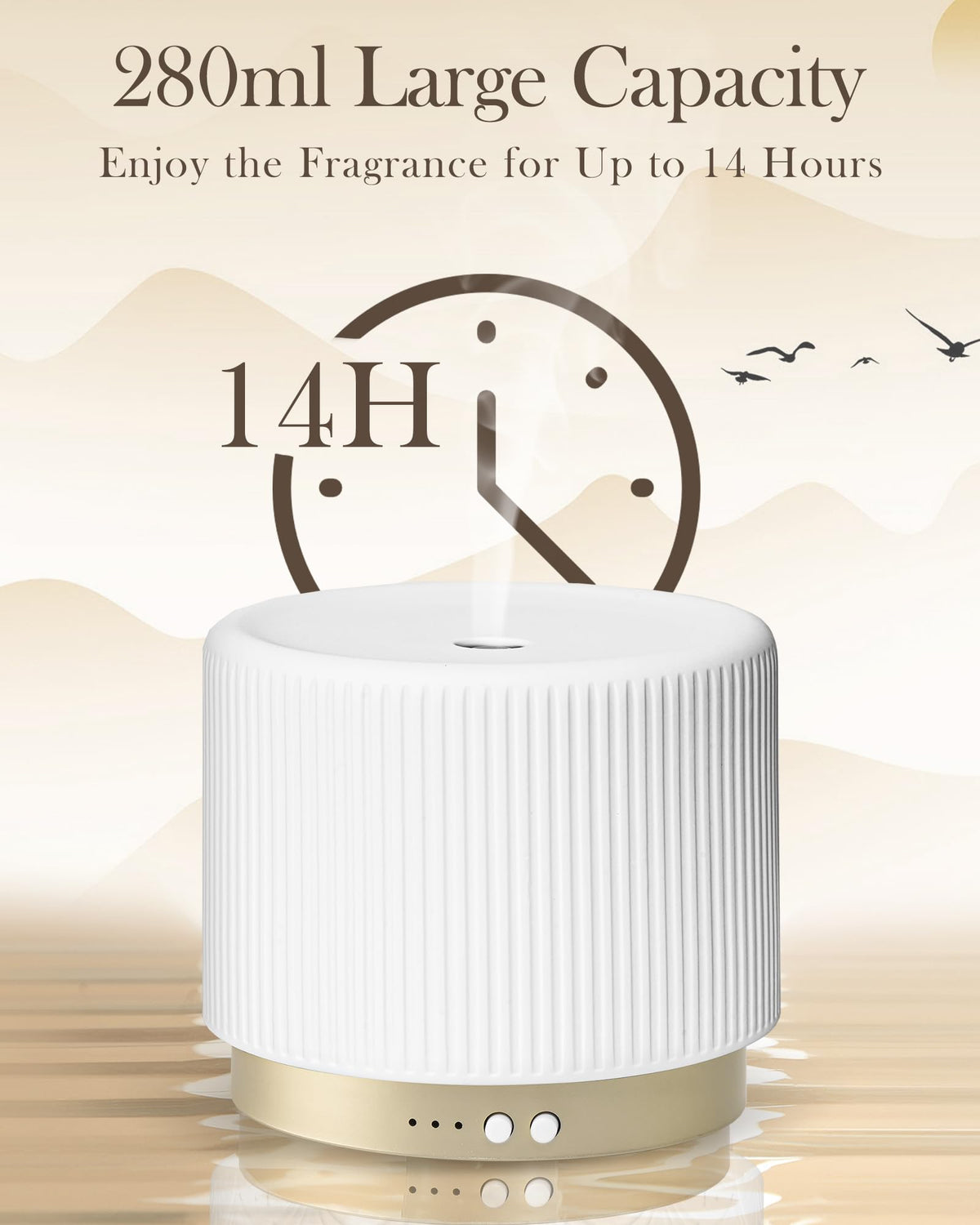 Essential Oil Diffuser (Striped Porcelain With Gold Base | Modern & Luxurious)