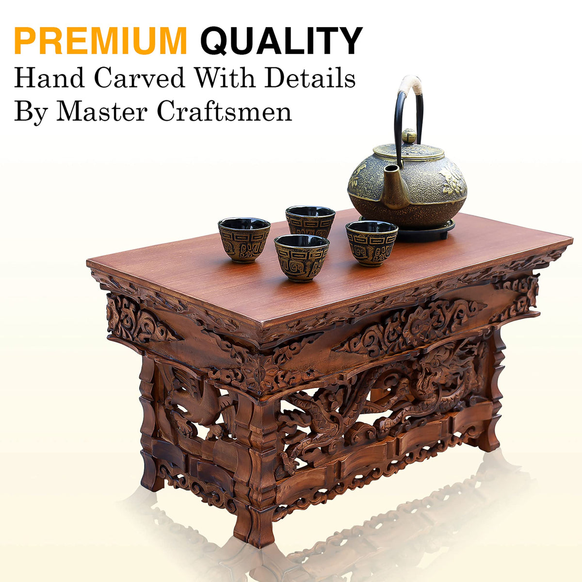 Solid Wood Hand Carved Shrine Altar Meditation Table (Medium / Dark)