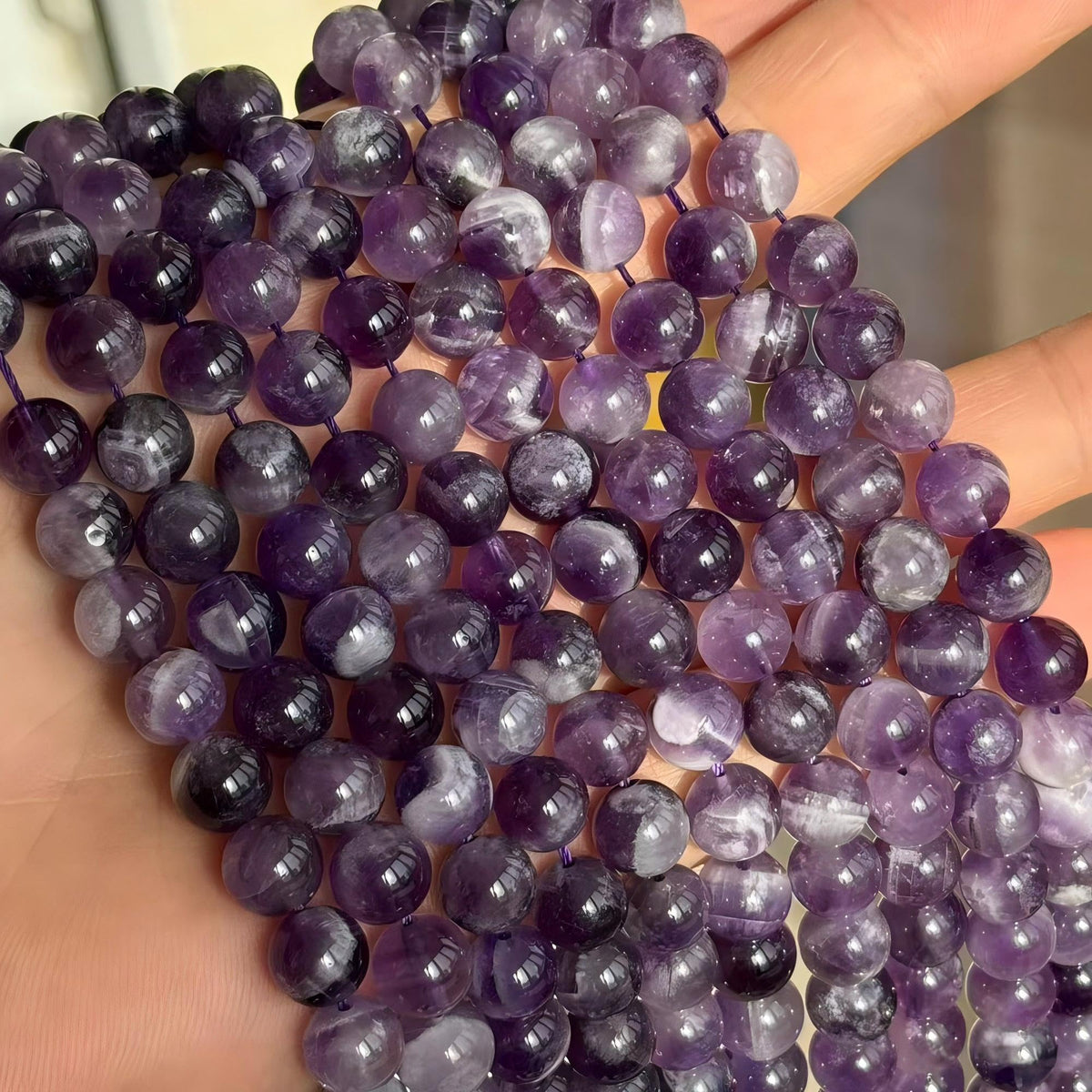 Natural Dreamy Amethyst Beads Round Stone Beads DIY Loose Beads for Jewelry Making Beads 15" (Dreamy Amethyst / 8mm)