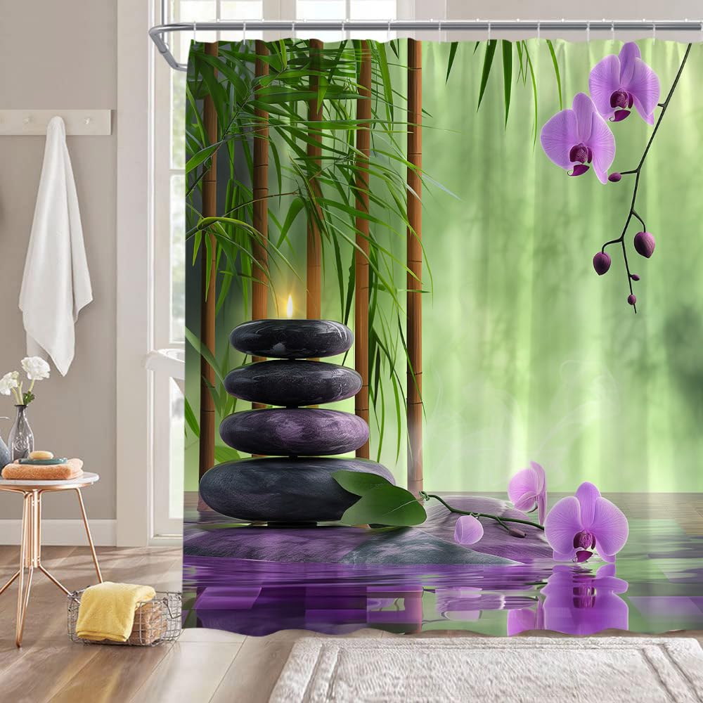 Small Stall Shower Curtain (Green Purple / 36"W x 70"L (Pack of 1))
