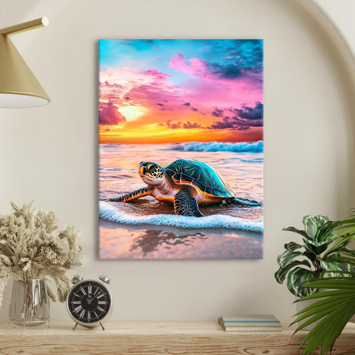 Sea Turtle Wall Art for Bathroom Sunset Ocean Beach Landscape Picture Nature Coastal Wall Decor Seascape Canvas Prints Painting Poster Nautical Artwork for Living Room Home Decorations 12x16 (12"L x 16"W / Seaturtle)