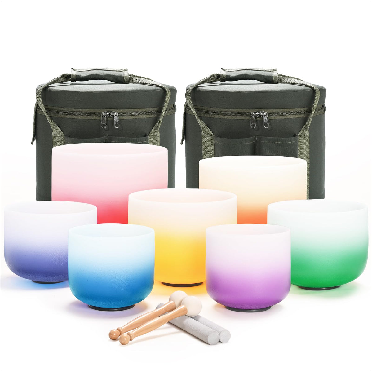 432hz 7 12 inch Quartz Crystal Singing Bowl Set of 7 (7"-12" / Gradient Color)