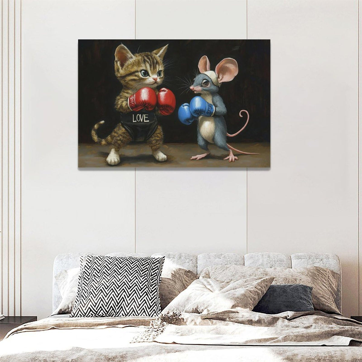 Cat And Mouse Wall Decor Funny Pictures Funny Cats Canvas Wall Art Painting Home Modern Artwork Decorations Framed for Living Room Bedroom Bathroom Office 24 x 16 inch (24L" x 16W" / Cat Mouse)