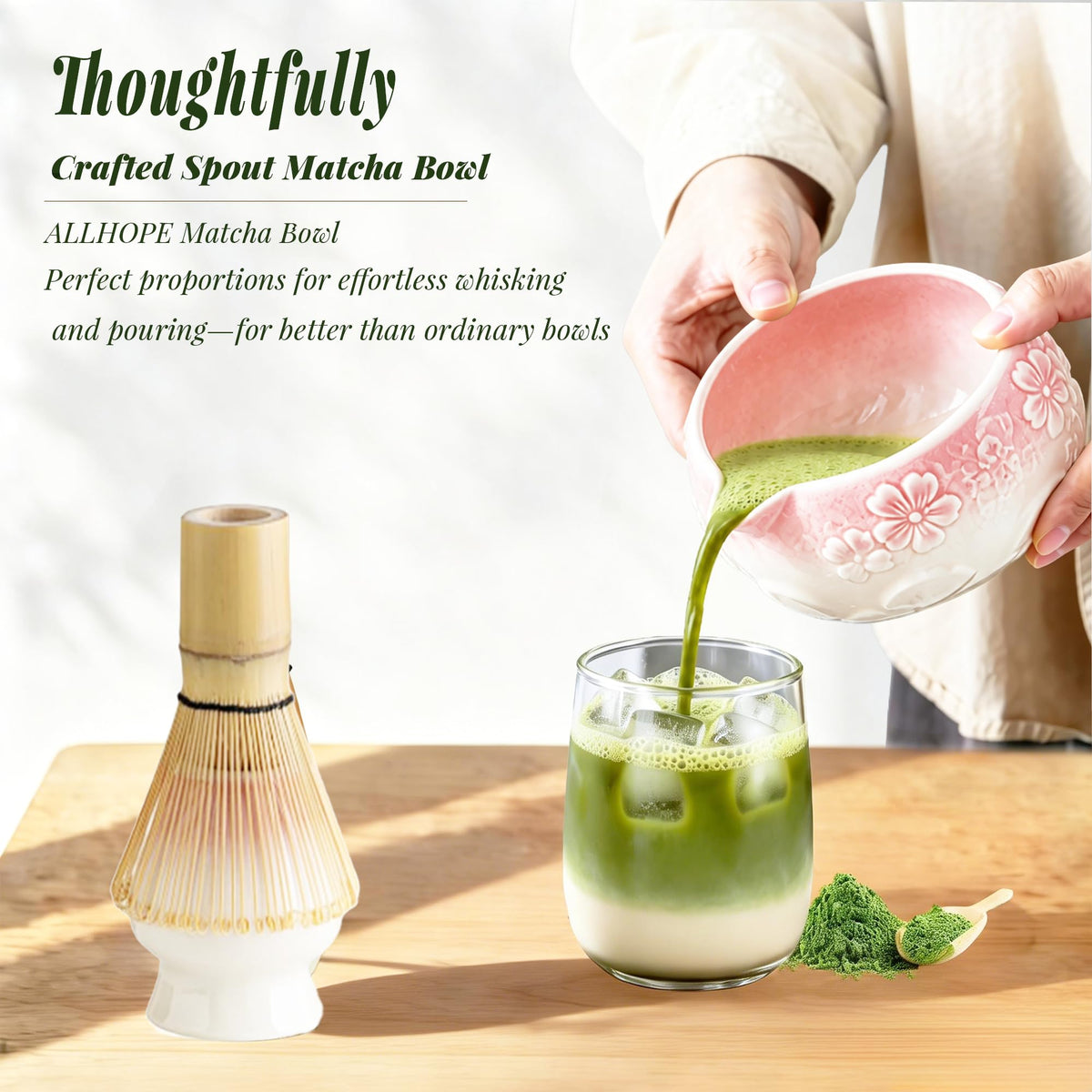 8 Piece Matcha Whisk Set Matcha Set Kit Includes Bamboo Whisk (Gradient Pink)
