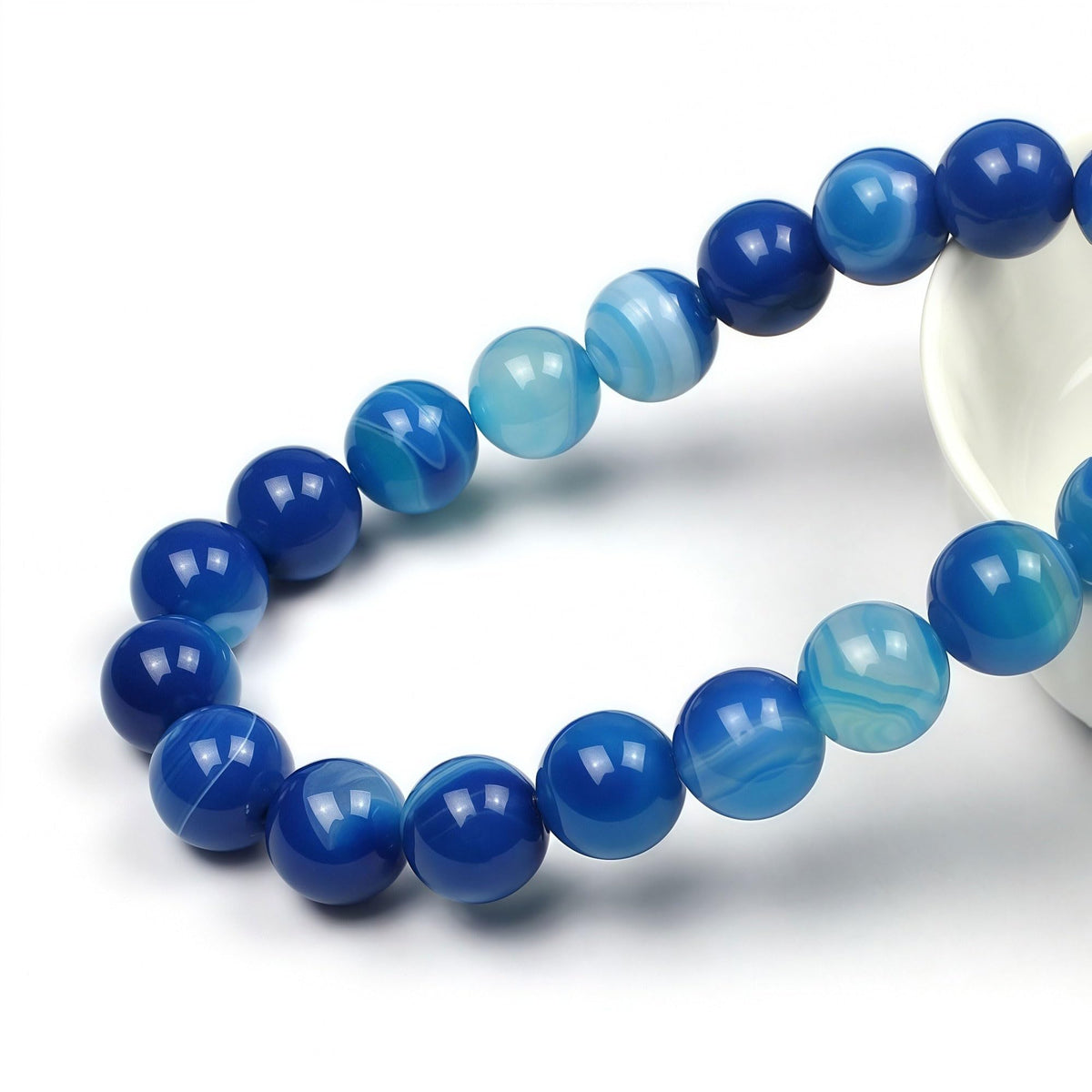 Natural Stone Beads Blue Striped Agate Round Loose Beads for Jewelry Making DIY Bracelet Necklace (Blue Striped Agate / 12mm)