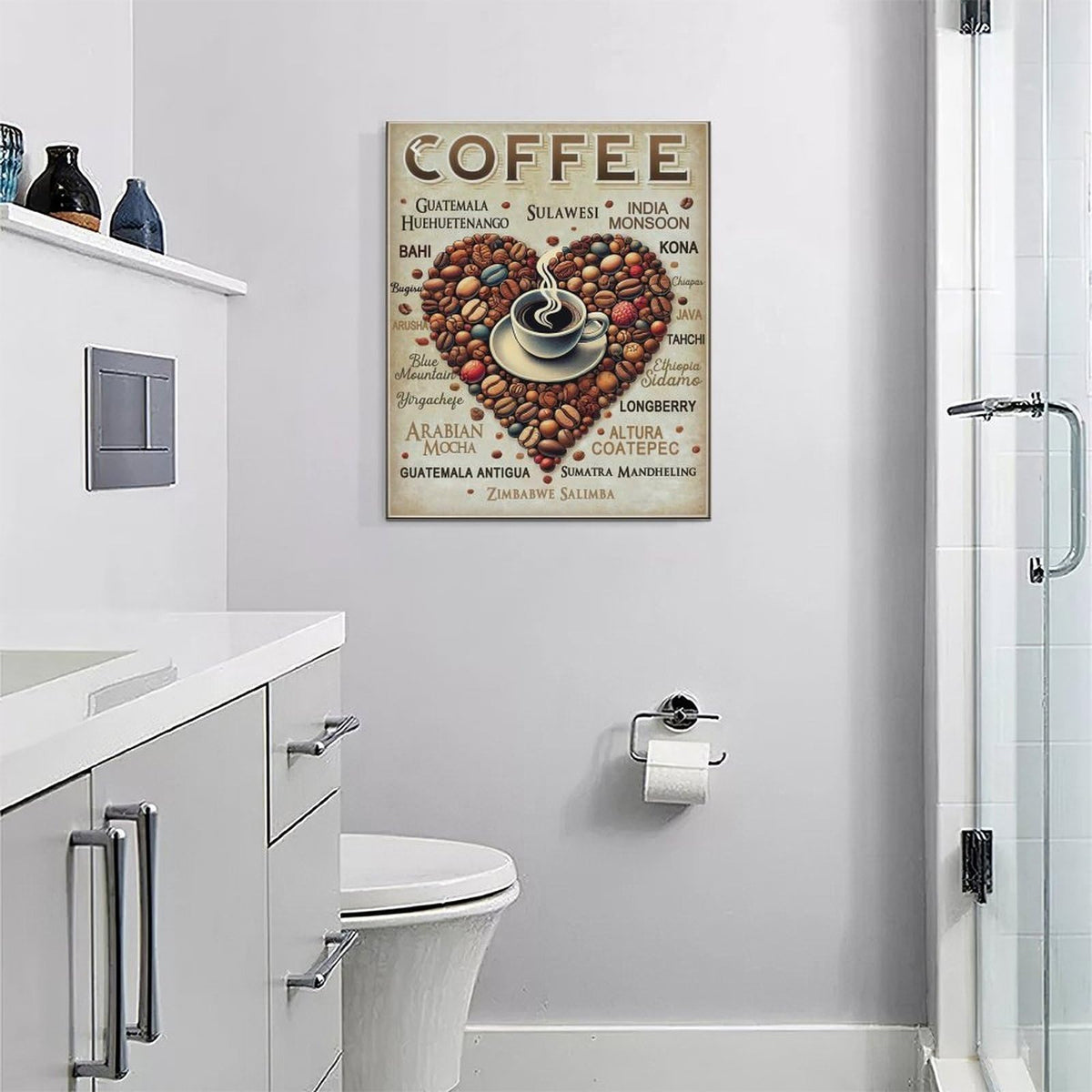 Coffee Wall Art Cafe Pictures Wall Decor Latte Drink Canvas Painting Home Modern Artwork Decorations Framed for Coffee Bar Kitchen Living Room Bedroom Office 16 x 20 inch (20L" x 16W" / Coffee)